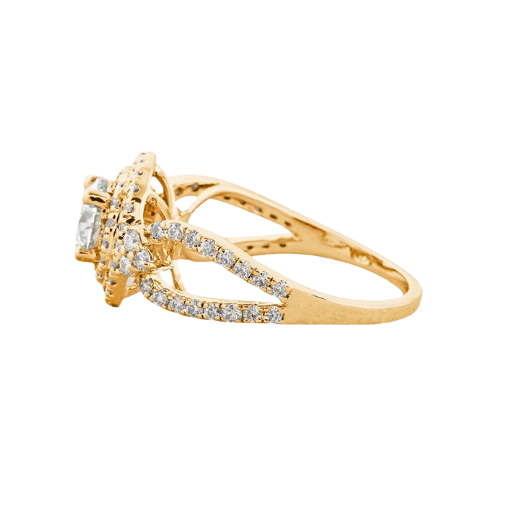 0.7 CT Round Cut Double Halo Vintage Moissanite Engagement Ring Yellow Gold 3
